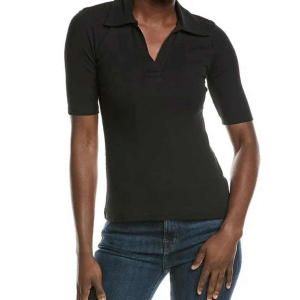 Tahari Black Fitted Polo Short Sleeve Tee